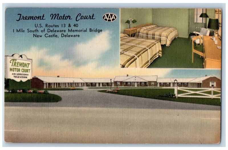 c1940's Tremont Motor Court & Restaurant Bedroom New Castle Delaware DE Postcard