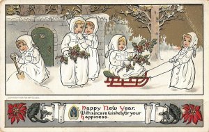 Snow babies sledding Bonton Art Postcard c1909 AI152