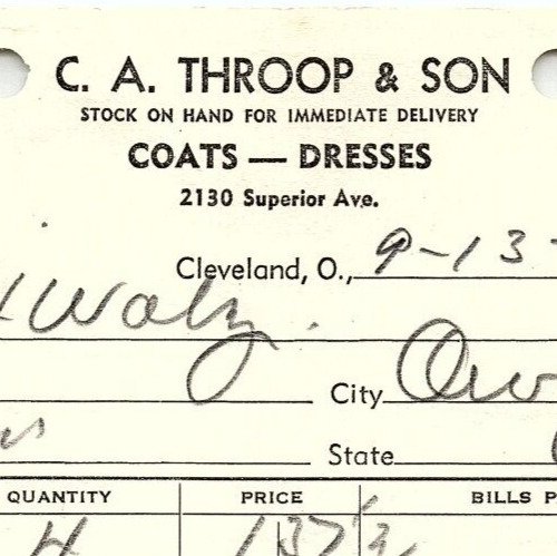 1939 C.A. THROOP & SON COATS-DRESSES CLEVELAND OHIO BILLHEAD STATEMENT Z3436