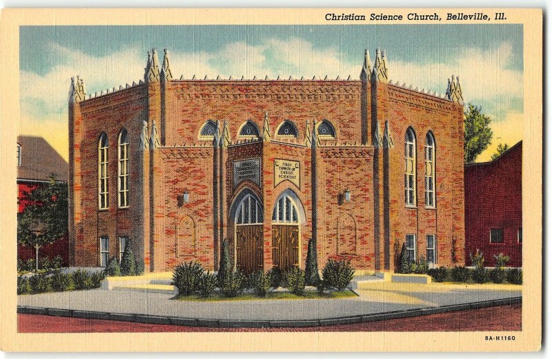 Belleville, Illinois - Christian Science Church - 1938 Curt Teich LInen Postcard