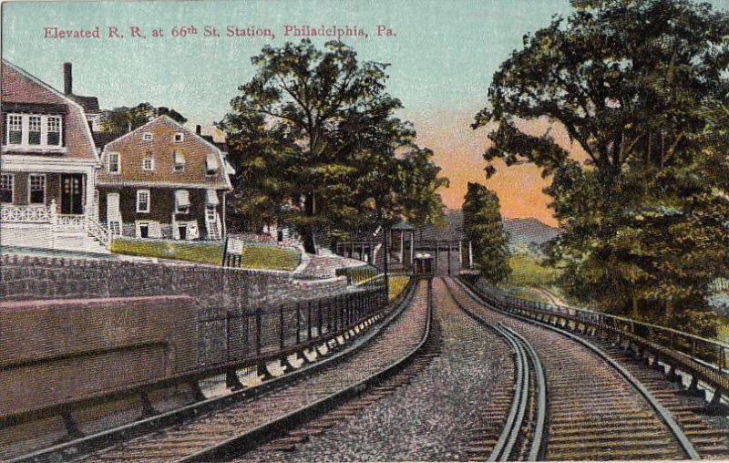 Postcard Elevated Railroad at 66th Station Philadelphia PA