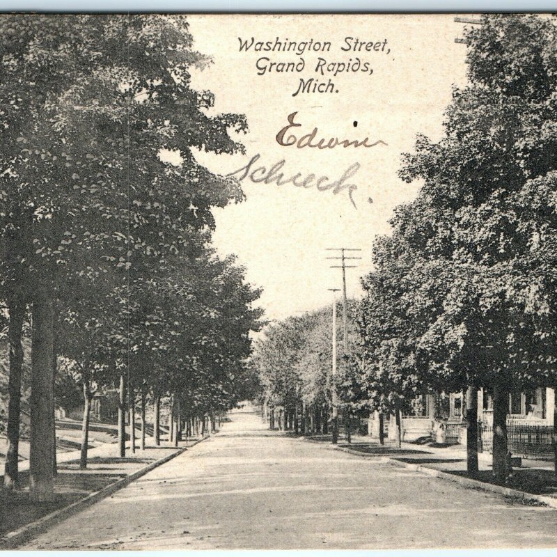 1907 Grand Rapids, MI Washington Street Residence St View Collograph Photo A17