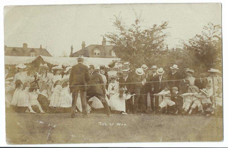 Girls V Boys in Tug Of War Competition, Edwardian Era RP PPC, Unknown Area Fete 