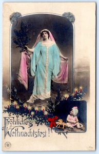 1910's RPPC FRÖHLICHES WEIHNACHTSFEST! MERRY CHRISTMAS HAND COLORED POSTCARD