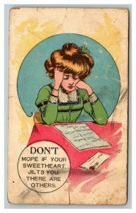 Vintage 1907 Comic Postcard Woman Reading Letter Don't Mope There are Others