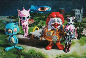 Aliens and Cow Woman by Ron English Art Postcard