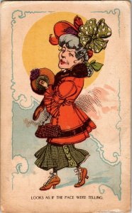 Gray Haired Woman in Young Woman Clothes, The Pace Was Telling 1907 Postcard U34