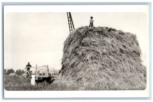 Hay Stack Farming Postcard RPPC Photo Farmers Scene Field c1910's Antique