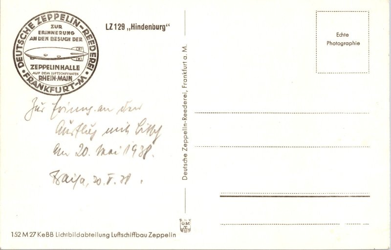 Mint Germany RPPC Postcard Hindenburg Zeppelin LZ 129 Through the Clouds