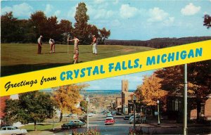 Postcard Crystal Falls Michigan 1961 Golf Street View automobiles MI24-3175