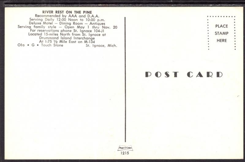 River Rest on the Pine,Motel Restaurant,St Ignance,MI