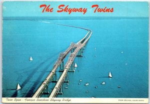 Postcard - Twin Span - Famous Sunshine Skyway Bridge, Florida, USA