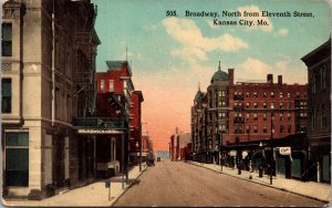 Postcard Broadway, North from Eleventh Street in Kansas City, Missouri