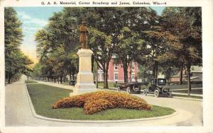 Columbus Wisconsin G A R Memorial Corner Broadway Statue Antique Postcard K16036