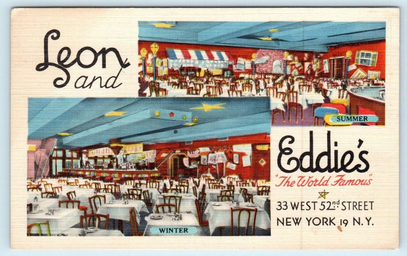 NEW YORK CITY, NY ~ World Famous LEON & EDDIE'S Night Club c1940s Linen Postcard
