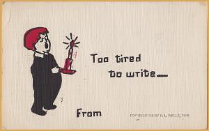 Comic-Too Tired to Write Little boy with Candle-R.L. Wells 1906