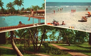 Vintage Postcard Claughton Motel Silver Sands Oceanfront Motel Key Biscayne Fla.