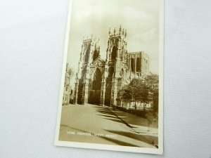 Vintage Postcard York Minster West Front Church Photo Black White