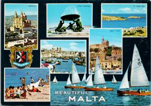 Malta Sailboats Beach Gozo St. Pauls Bay Multiview Postcard D94