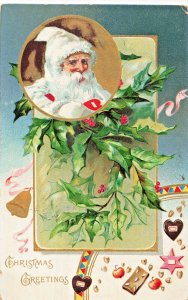 SANTA CLAUS IN WHITE HAT & COAT~CHRISTMAS GREETINGS~1906 TUCK POSTCARD