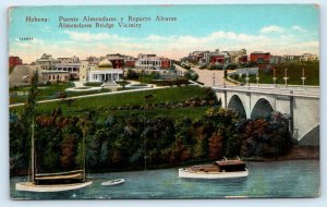 HAVANA, Cuba ~ ALMENDARES BRIDGE & Vicinity Boats 1929  Postcard