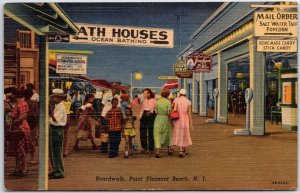 VINTAGE POSTCARD THE BATH HOUSES & BOARDWALK SIGNAGE POINT PLEASANT BEACH N.J.