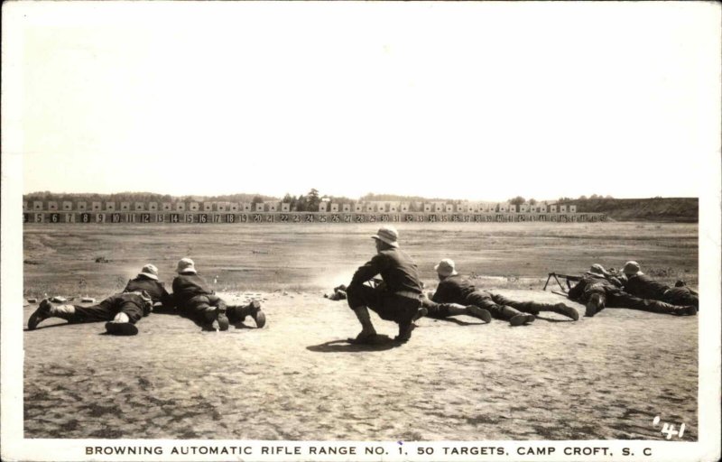 WWII Camp Croft South Carolina SC Browning Rifle Range Soldiers Real Photo PC