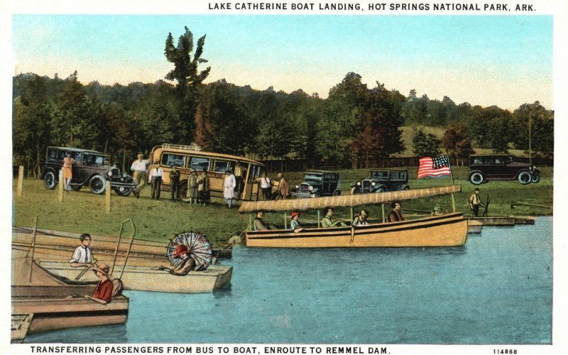 Vintage Postcard 1920's Lake Catherine Boat Landing Hot Springs Nat'l Park Ark.
