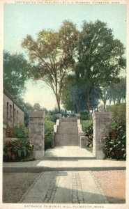 Vintage Postcard Entrance Burial Hill Staircase Landmark Plymouth Massachusetts