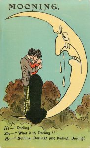 Mooning Postcard Anthropomorphic Moon Is Jealous Cries Romantic Couple Zim