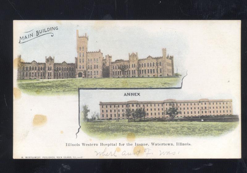 WATERTOWN ILL. ILLINOIS HOSPITAL FOR THE INSANE VINTAGE POSTCARD 1907