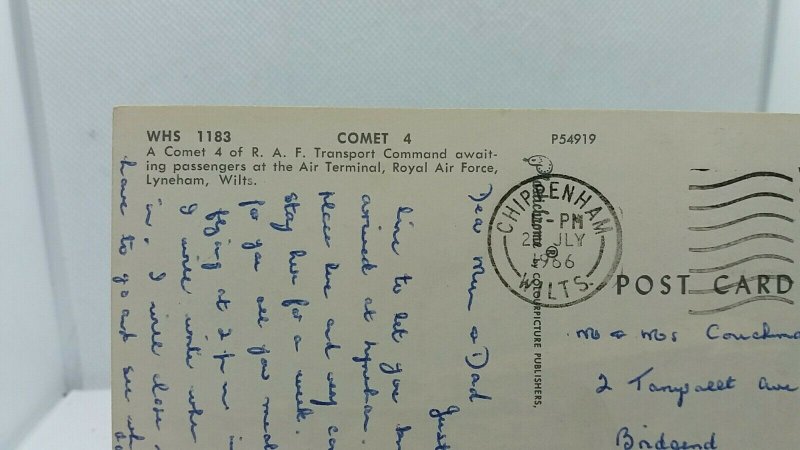 Vintage Postcard Comet 4 Jetliner Royal Air Force Transport Command Raf Lyneham