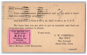 Sioux City Iowa IA Postal Card KSCJ The Sioux City Journal Communication 1932