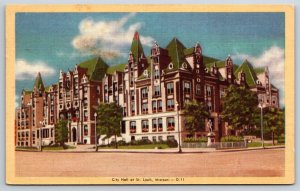 St Louis Missouri~City Hall Bldg Street View~PM 1950~Vintage Linen Postcard