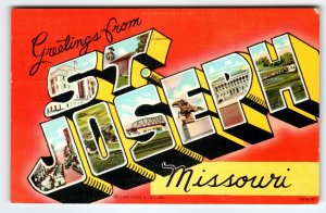 Greetings From St. Joseph Missouri Large Big Letter State Postcard Linen 1944