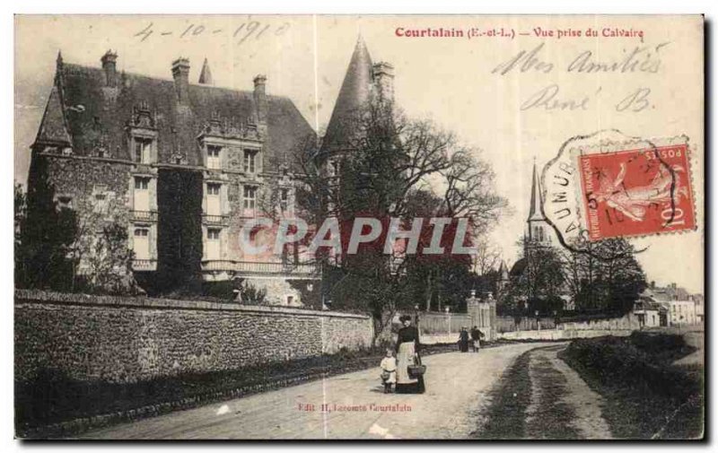 Postcard Old Courtalain View from Calvary