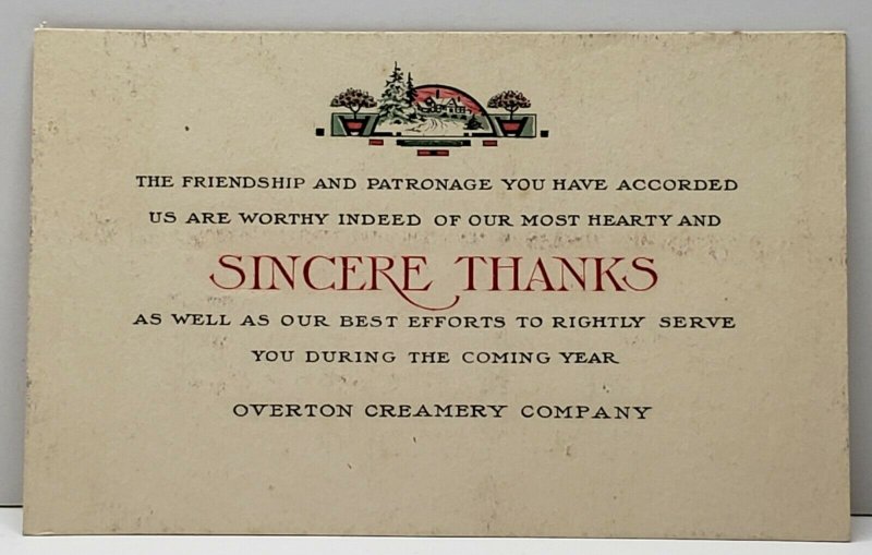 Overton Creamery Company 1920's Sincere Thanks Vintage Advertising Card F19