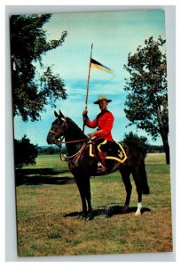 Vintage 1960's Postcard Royal Canadian Mounted Police with Flag Canada