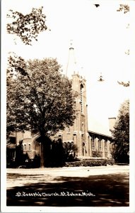 EKC RPPC Real Photo Postcard MI St. Johns Saint Joseph Catholic Church 1930s S70