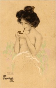 PC CPA KIRCHNER ARTIST SIGNED LADY SMOKING LA FAVORITE ART NOUVEAU D-10(b17216)