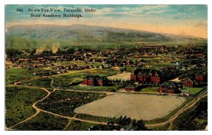 Antique Bird's Eye View State Academy Buildings, Pocatello, ID Postcard