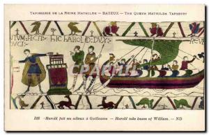 Postcard Old Bayeux Tapestry of Queen Mathilde Harold says goodbye to William