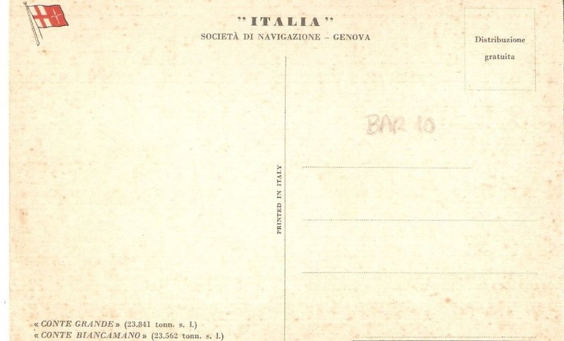 Ship Conte Grande Vintage Italian postcard 1960s. Size 15 x 10,5