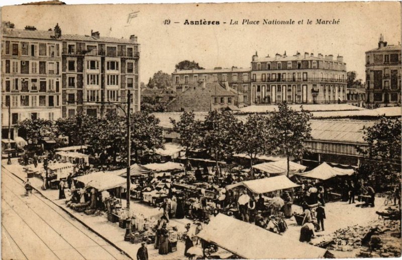 CPA AK ASNIERES - La Place Nationale et le Marché (581935)