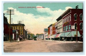 Superior Street Looking North Albion Michigan 1912 Wauseon OH Trolley Postcard 