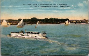 Panorama of St. Anna Wilford Boat Antwerp Belgium Postcard