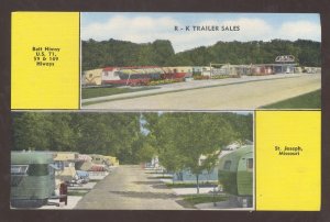 ST. JOSEPH MISSOURI R-K TRAILR SALES CAMPING CAMPER VINTAGE ADVERTISING POSTCARD