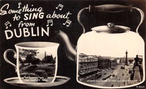 Dublin Ireland O'Connell Street and Nelson Pillar Tea Pot Real Photo PC AA69505