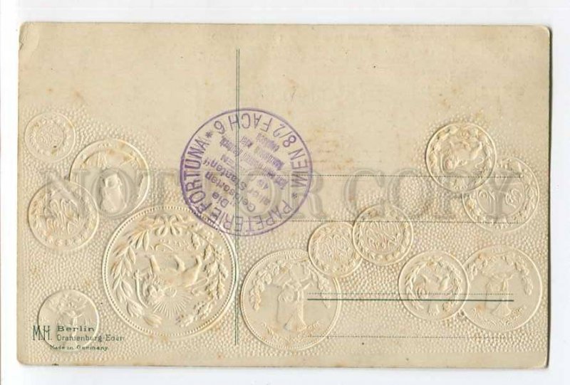 286251 PERSIA COINS Iran Vintage EMBOSSED M.H. postcard