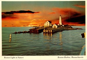 Massachusetts Boston Harbor Boston Lighthouse At Sunset